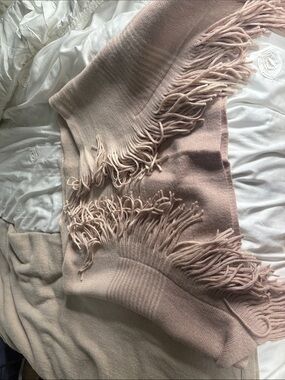 Gentle Fawn Blush Fringe Knit Poncho